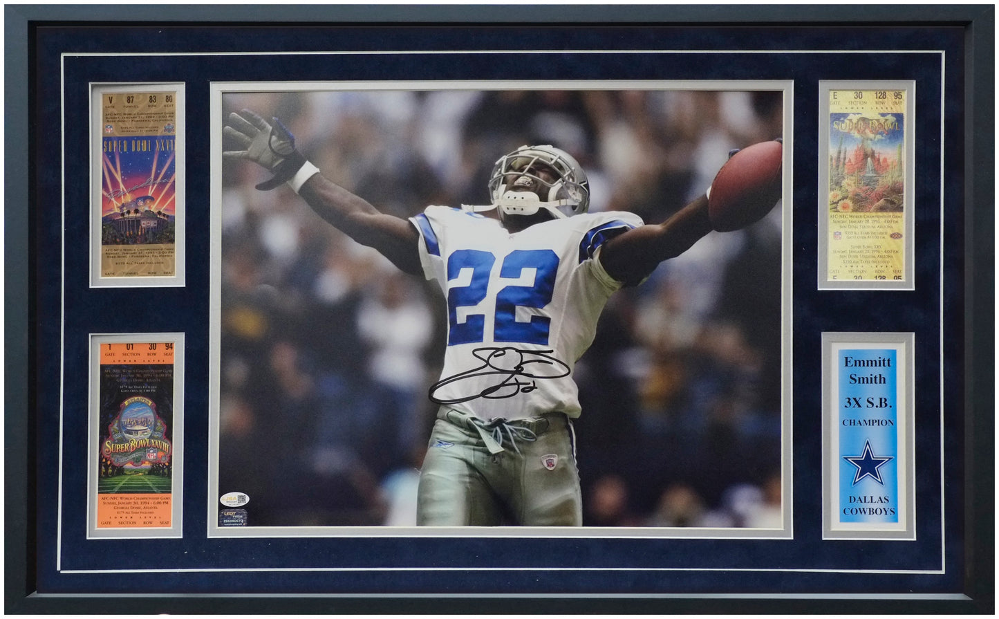 Emmitt Smith 24x12 Signed Art with Tickets – Authenticated