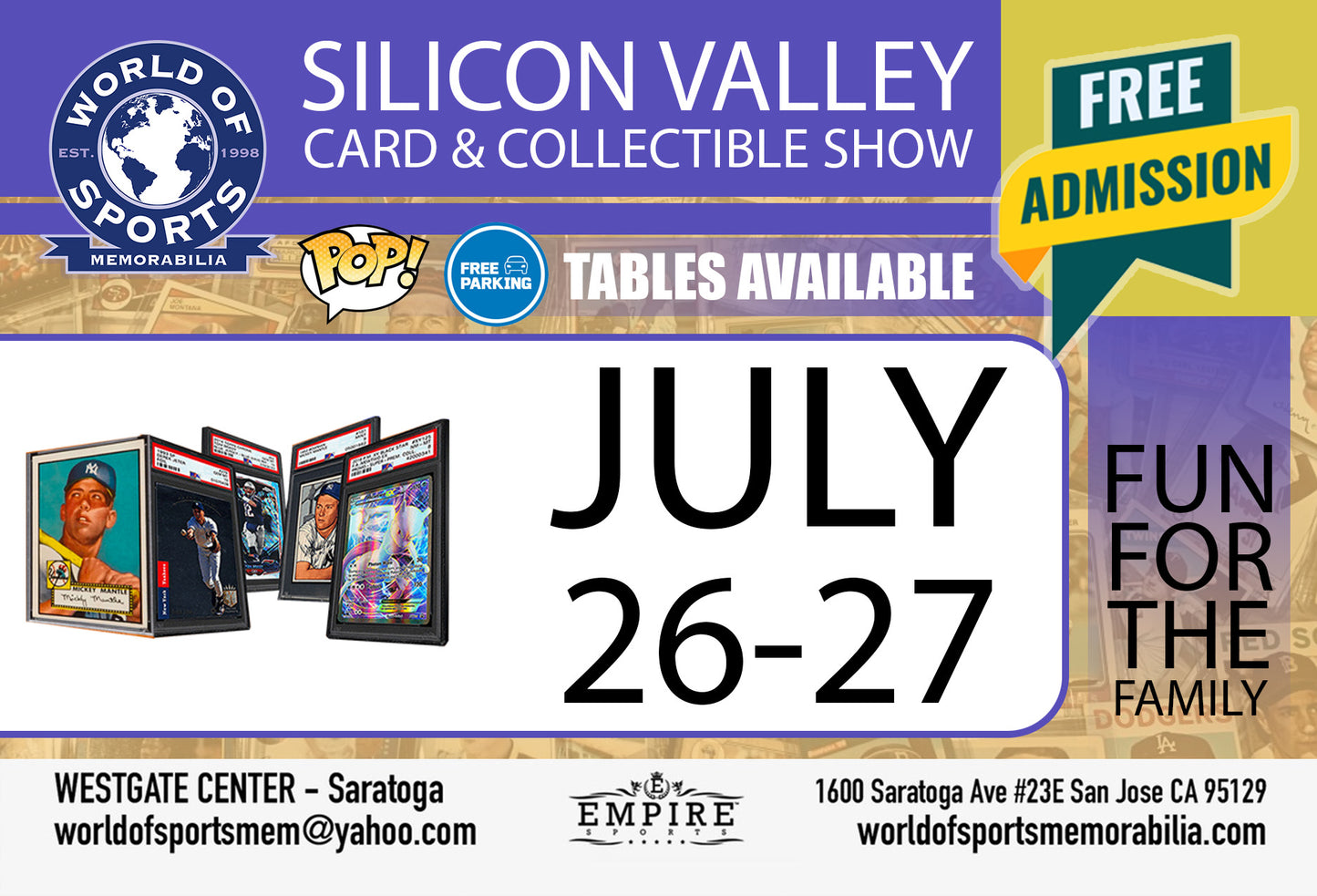 Silicon Valley Card & Collectible Show - Table Reservation - Vendor - July Show